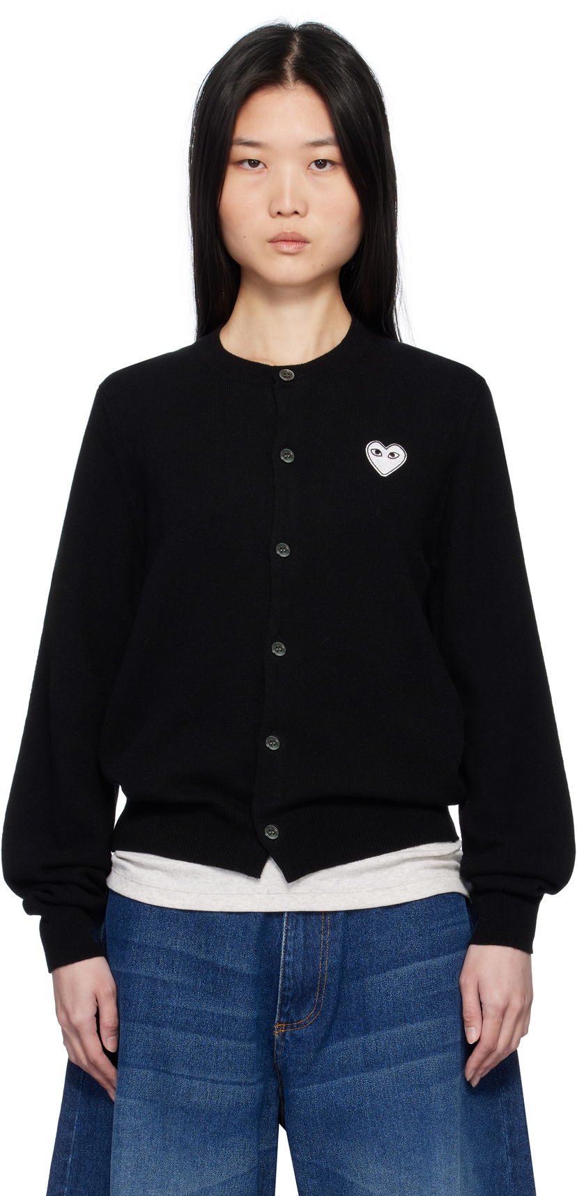 Sweater Comme des Garçons Black Cardigan With White Heart Svart | AX-N061-051