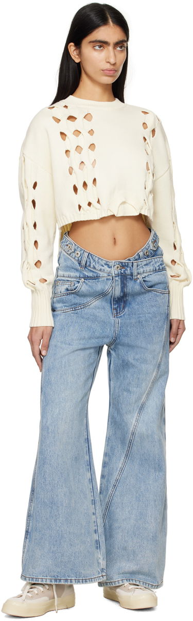 Jeans Feng Chen Wang Feng Chen Wang Cross Waistband Wide Leg Jeans Blå | FUS17TR02B, 3