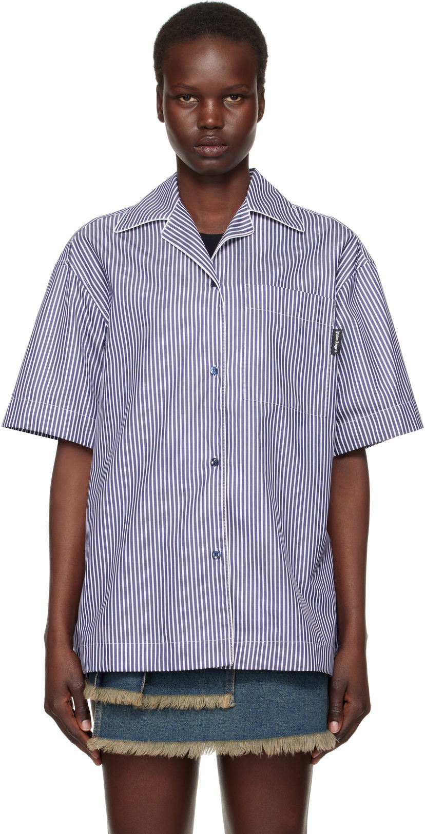 Skjorta Palm Angels Striped Shirt Blå | PWGG005S25FAB0014603