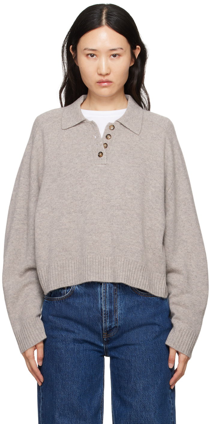 Sweater Loulou de Saison Loulou de Saison Homere Polo Sweater Beige | HOMERE