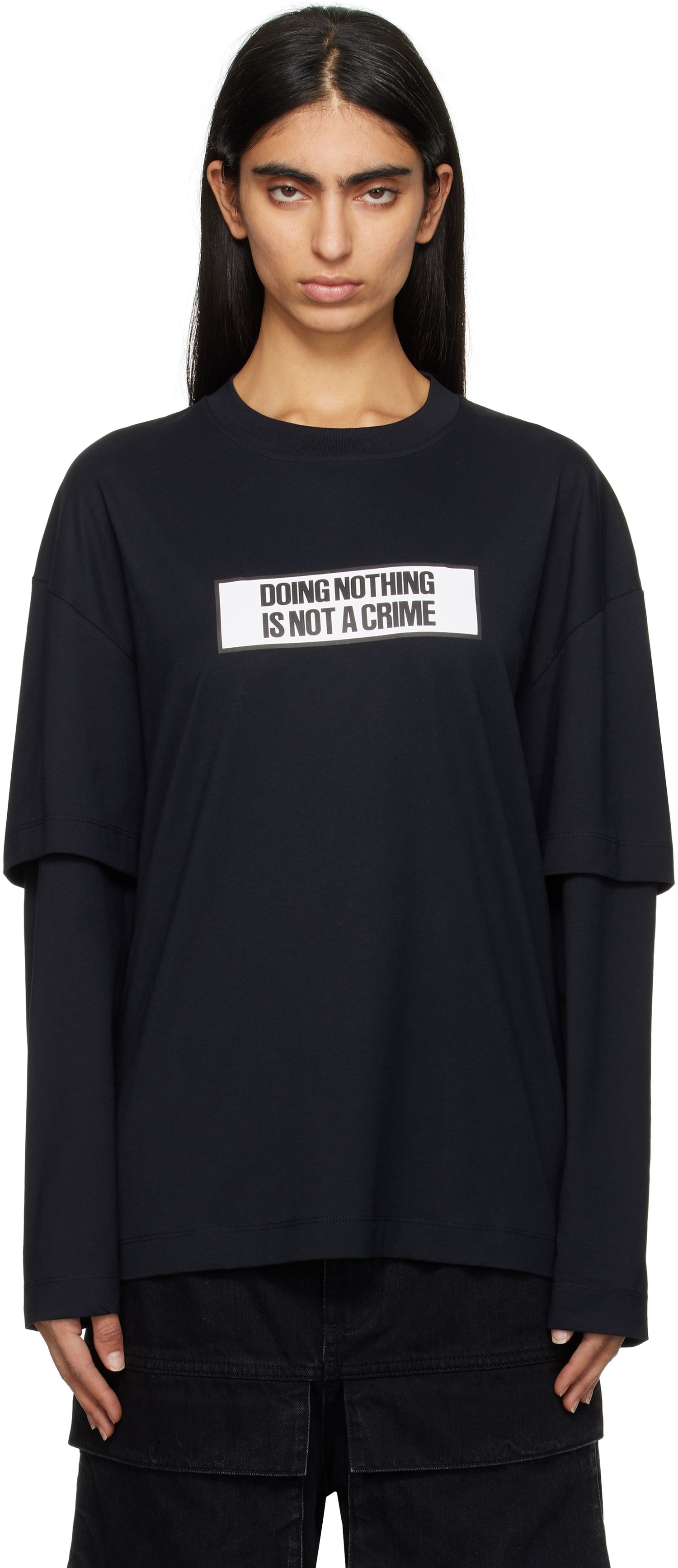 T-shirt Études Études 'Doing Nothing Is Not A Crime' Double Sleeve T-Shirt Svart | H24MMTSH185-99, 0