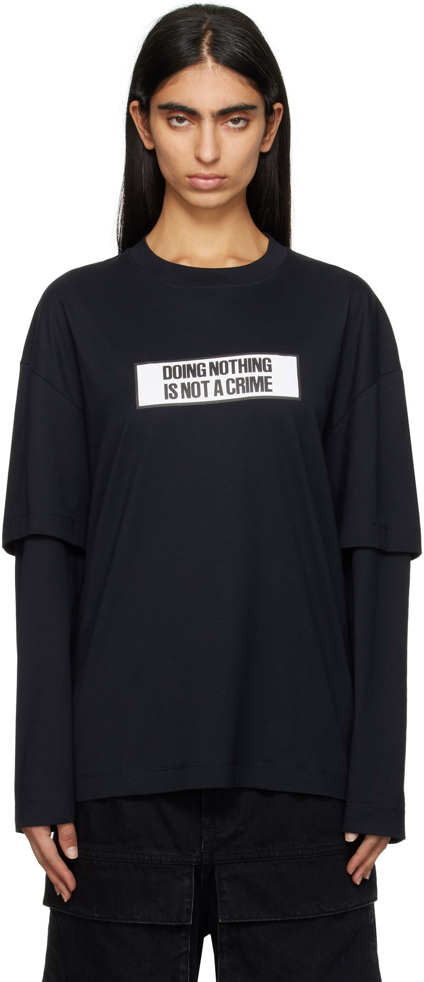 T-shirt Études Études 'Doing Nothing Is Not A Crime' Double Sleeve T-Shirt Svart | H24MMTSH185-99