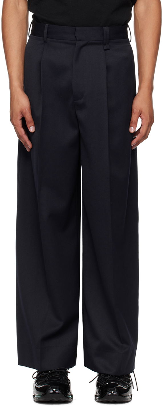 Byxor Simone Rocha Simone Rocha Pleated Wide Leg Trousers Mörkblå | 4118 0458, 0