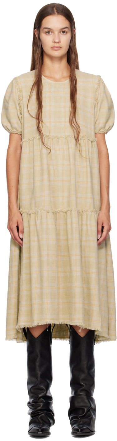 Klä R13 R13 Shredded Relaxed Midi Dress Gul | R13WR045-R260D