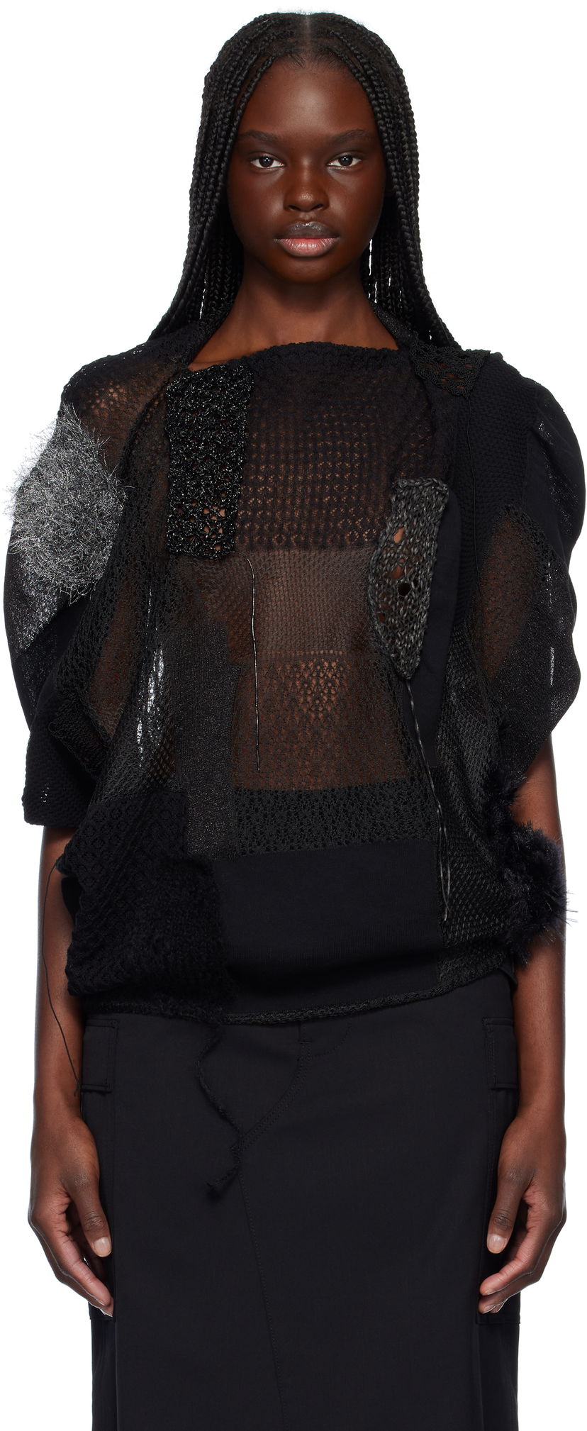 Sweater Junya Watanabe Junya Watanabe Patchwork Knit Top Svart | JO-N002-S25