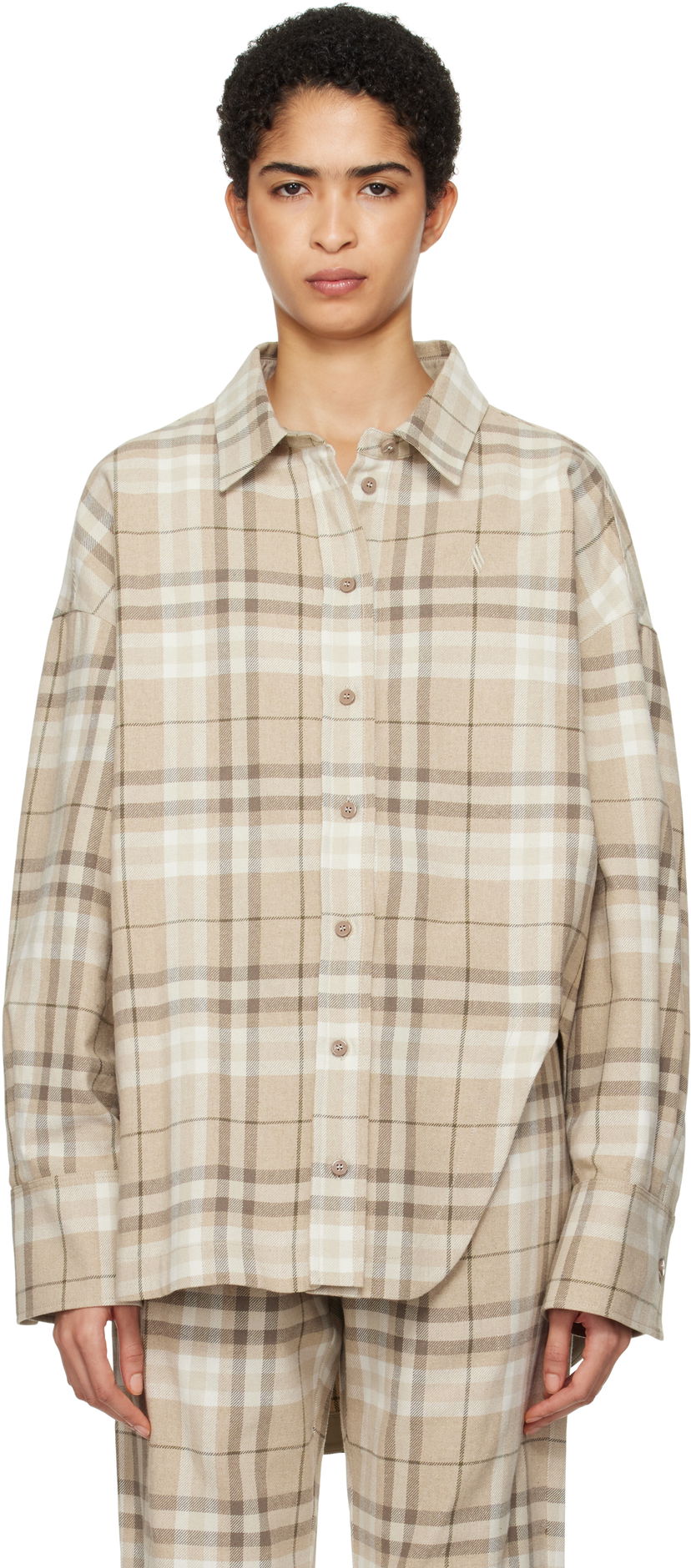 Skjorta The Attico Attico Eliza Plaid Shirt Beige | 250WCH00004 CCC050AA