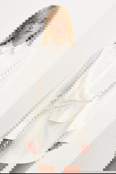 Klä JW Anderson JW Anderson Draped Twisted Relaxed Linen-Blend Shirt Vit | SH0346.PG1690.002, 0