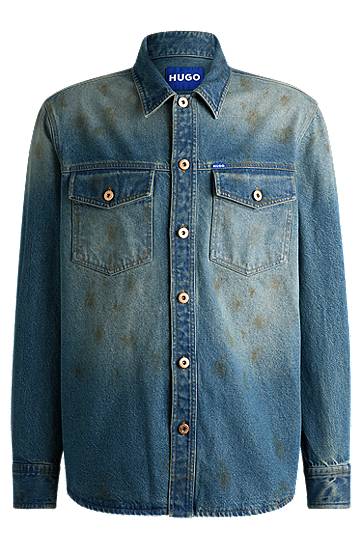 Skjorta BOSS HUGO Loose-Fit Denim Shirt with Used Effects Blå | 50534187