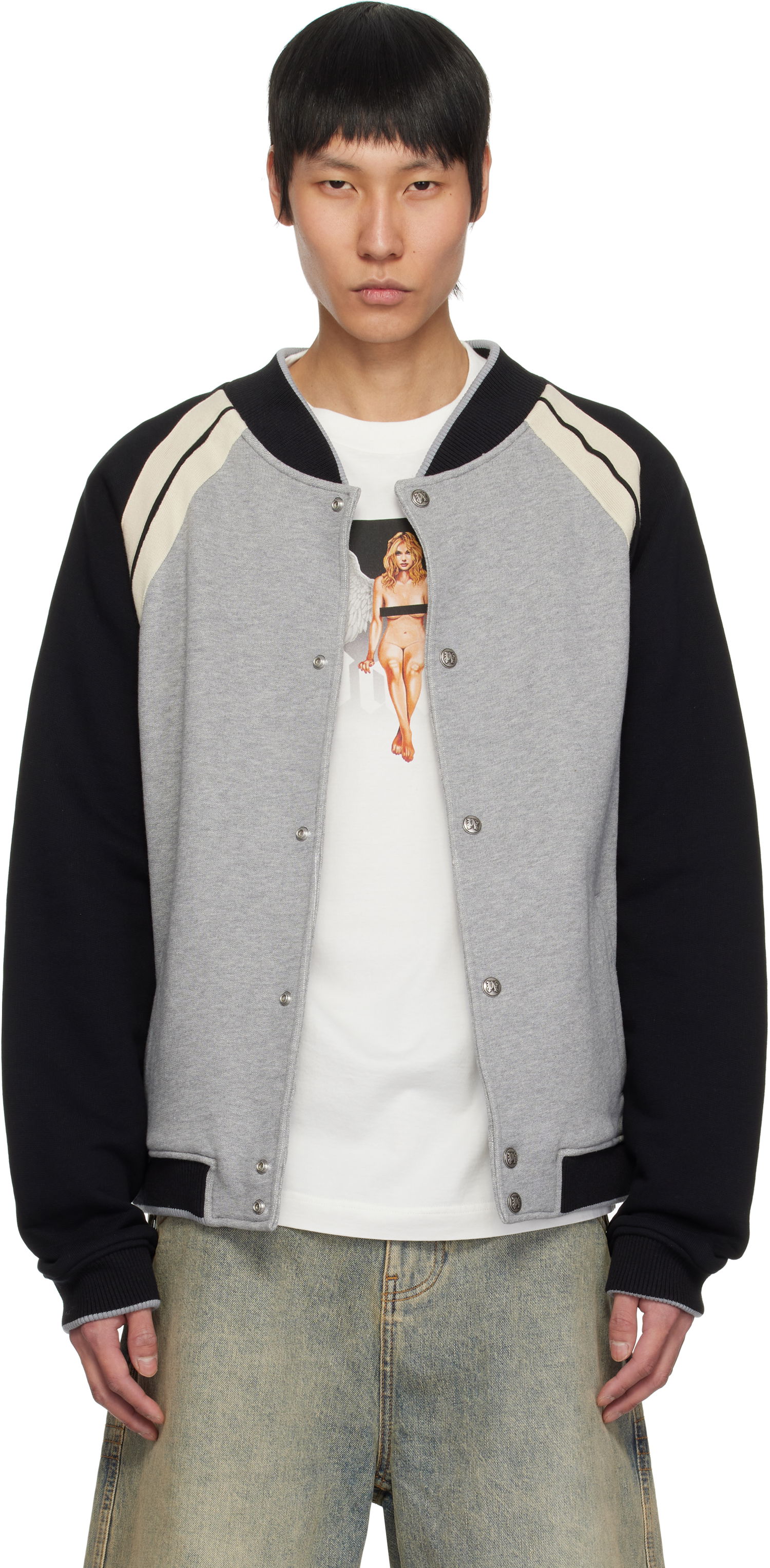 Bomberjacka Palm Angels Palm Angels Varsity Bomber Jacket Grå | PMEK010S25FAB0010810, 0