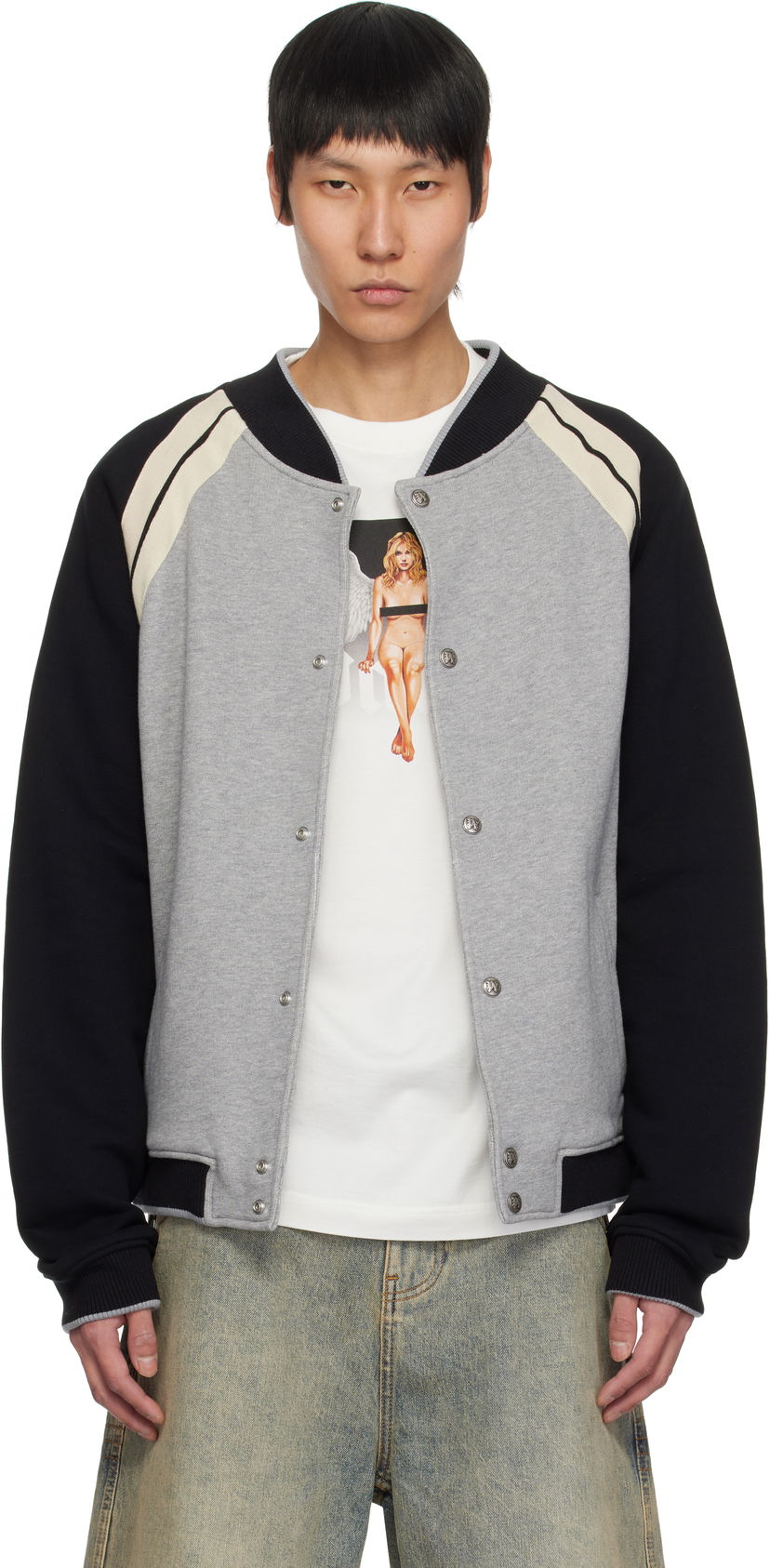 Bomberjacka Palm Angels Palm Angels Varsity Bomber Jacket Grå | PMEK010S25FAB0010810