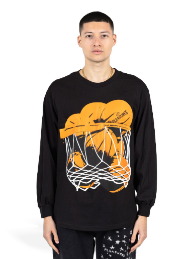 T-shirt Pleasures Hoops Long-Sleeve Tee Black Svart | P23SP055-BLACK
