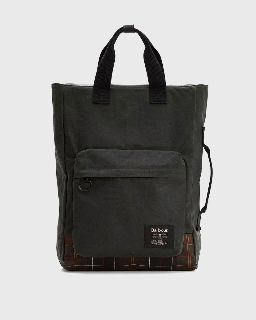 Tygpåse Barbour Waxed Field Tote Bag with Plaid Base and Front Pocket Grön | UBA0714SG91