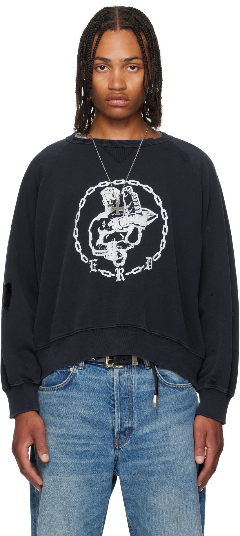Sweatshirt Enfants Riches Déprimés Enfants Riches Déprimés En Chaine Raglan Crewneck Sweatshirt Mörkblå | 020-468