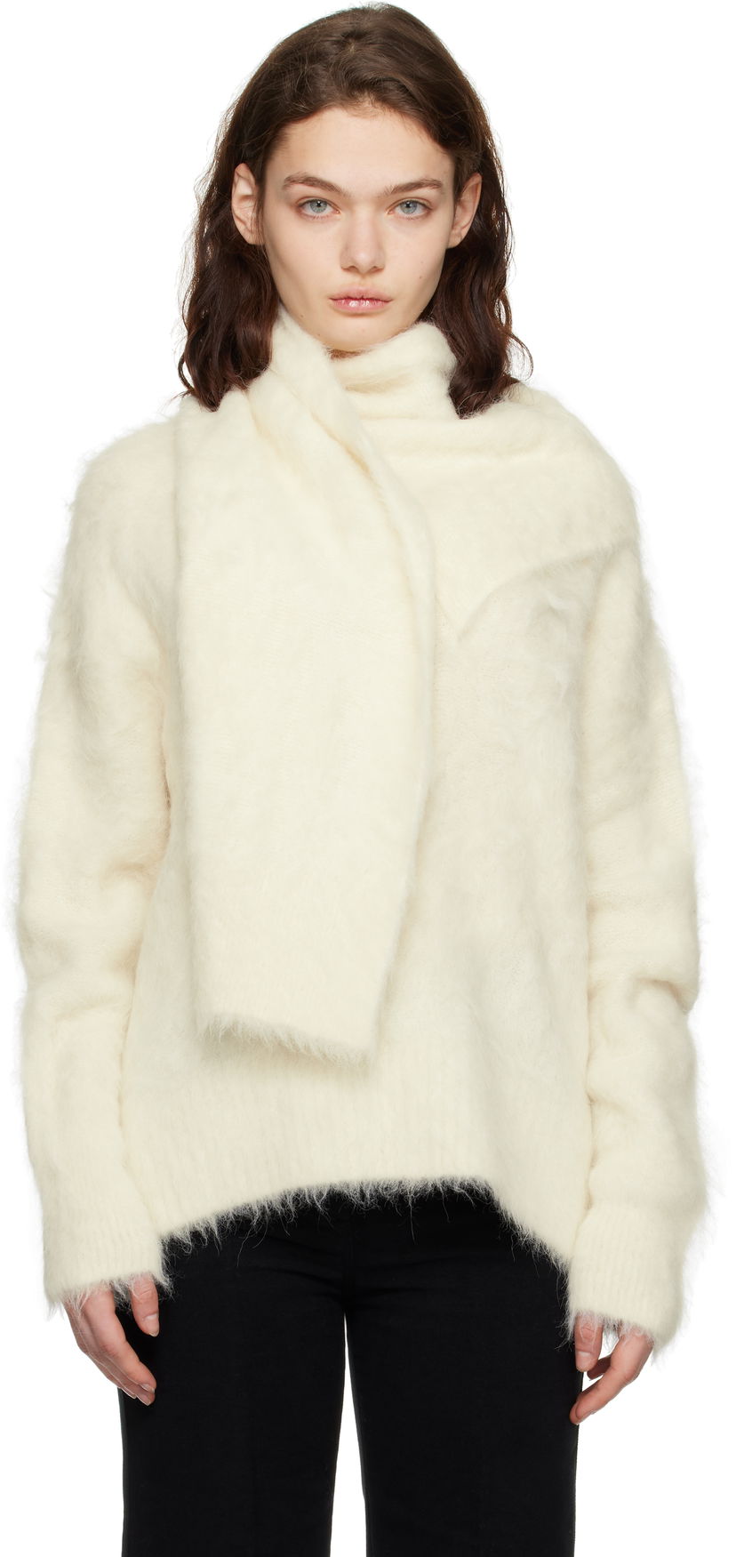 Sweater TOTEME TOTEME Draped-Scarf Knit Sweater Vit | 251-WRT0368-YA0106