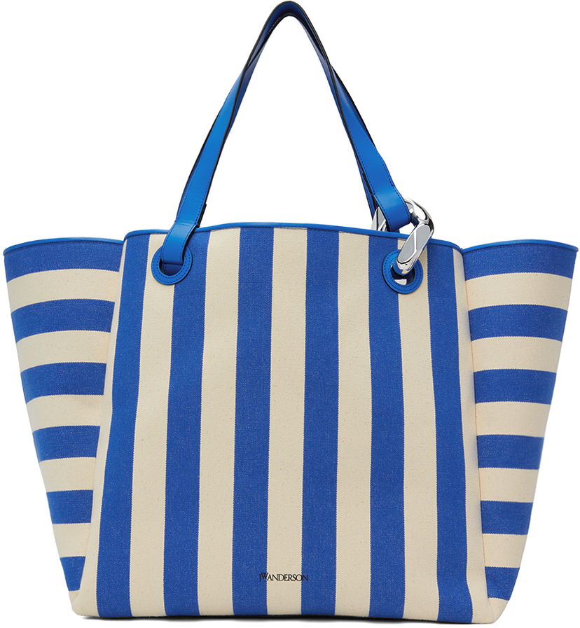 Tygpåse JW Anderson Striped Canvas Tote Bag Blå | HB0575-FA0338