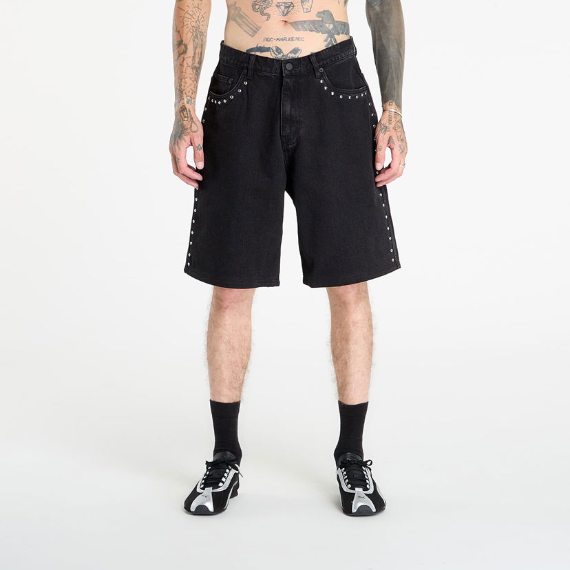 Shorts Pleasures PLEASURES Daft Club Lucky Studded Denim Shorts Svart | P25DP005-BLACK