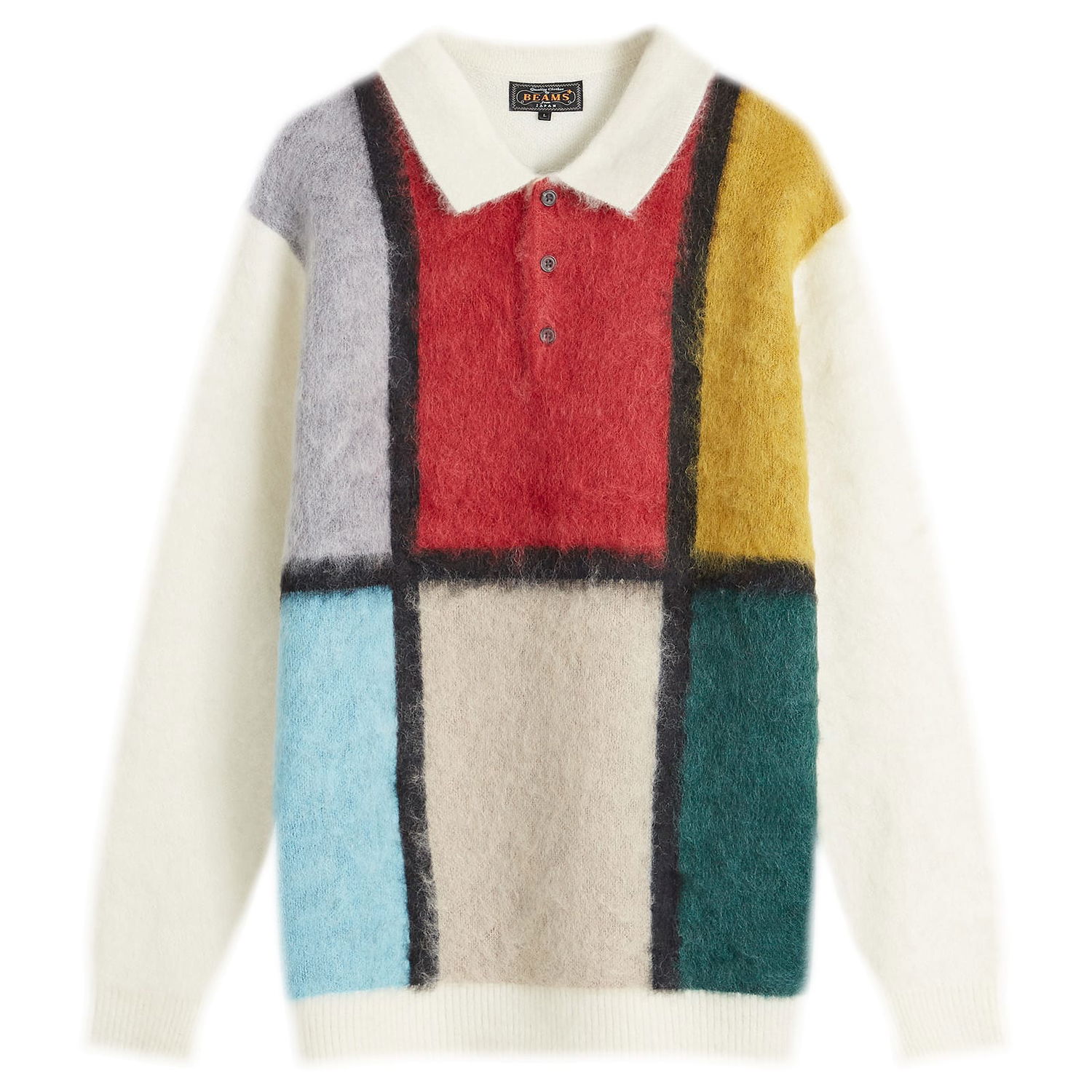 Sweater BEAMS Long Sleeve Colour Block Knit Polo, Size Medium Flerfärgad | 3812-0031-048-01, 0