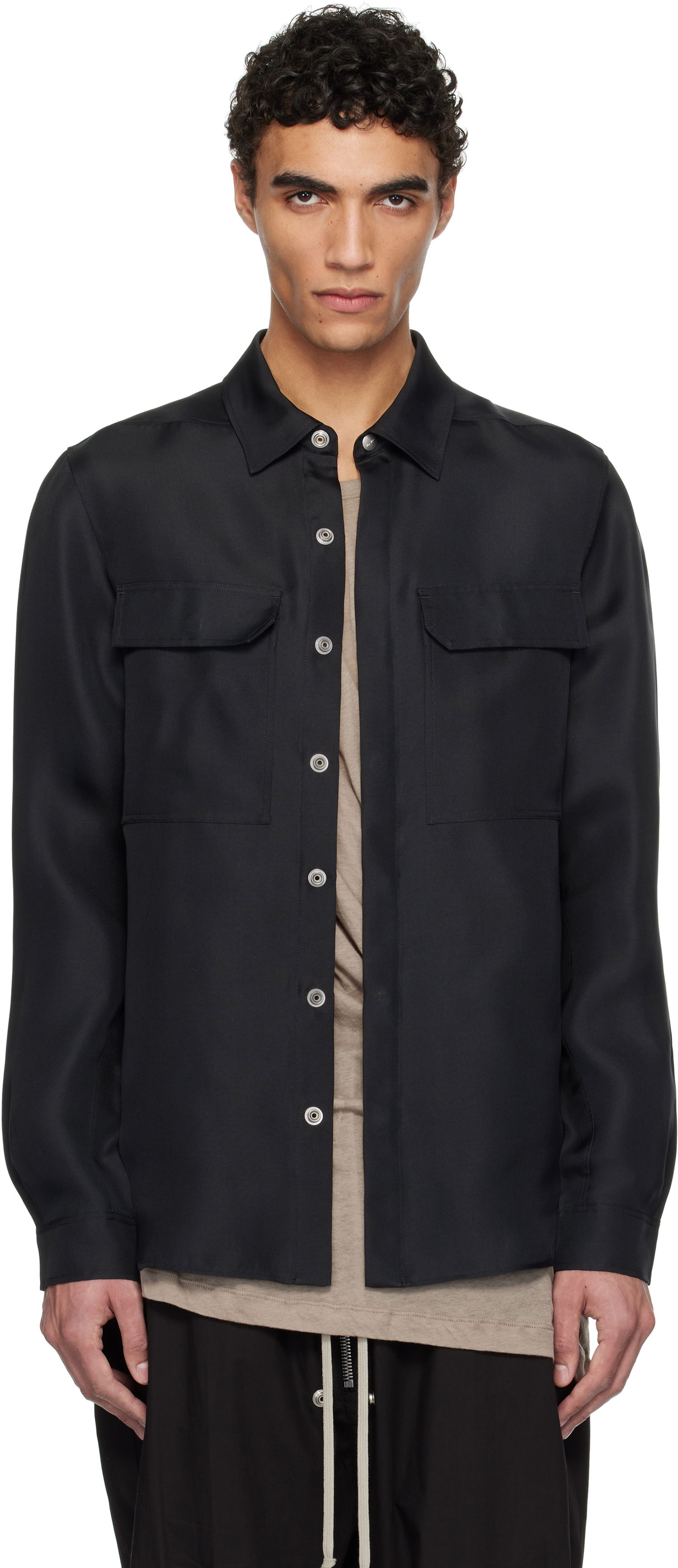 Skjorta Rick Owens Hollywood Silk Gazar Overshirt Svart | RU01E5236 SG, 0