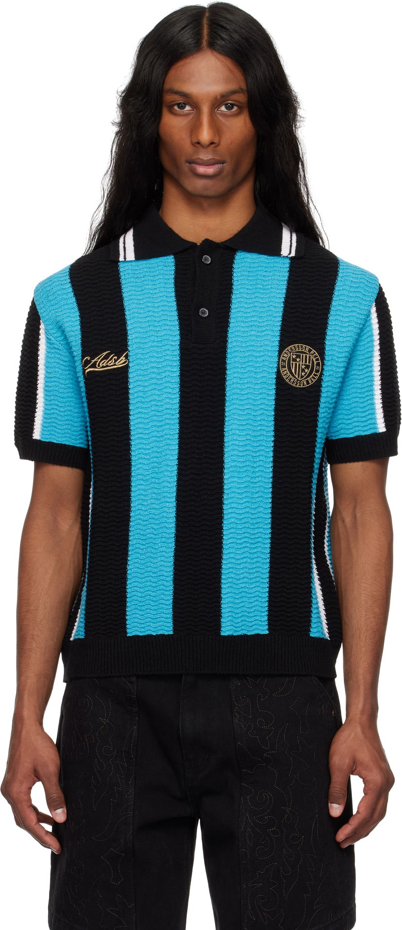 Polotröja Andersson Bell Andersson Bell Stripe Soccer Polo Sweater Svart | atb1325m