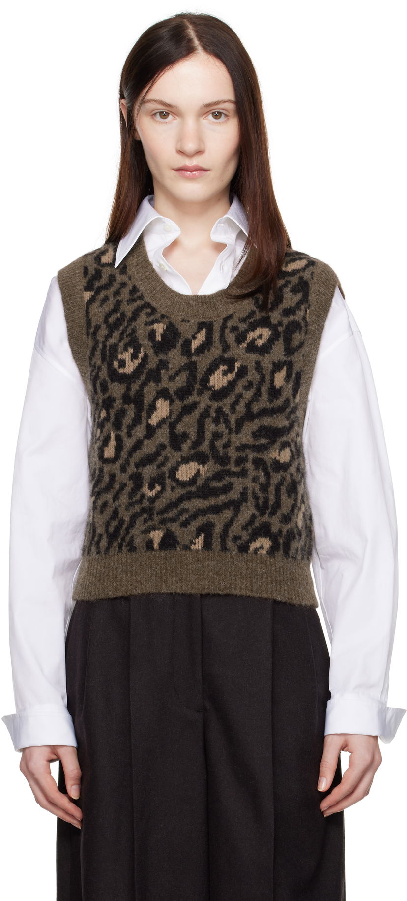 Sweater A.P.C. Léana Knitted Leopard Print Vest Grön | WPAAO-F22325