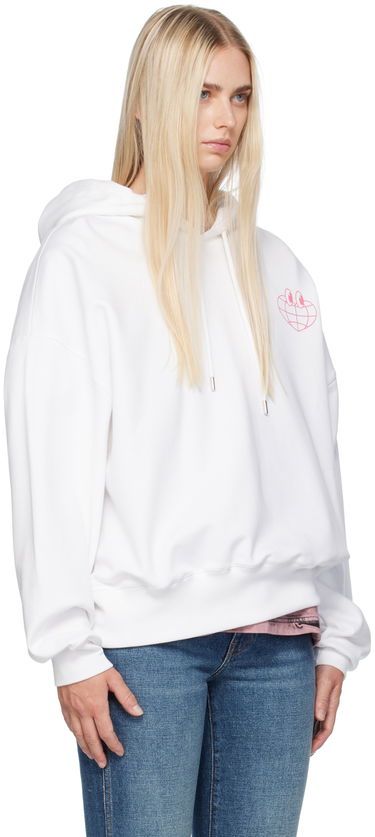 Sweatshirt Moschino Jeans Globe Print Hoodie Vit | 242K11701, 1