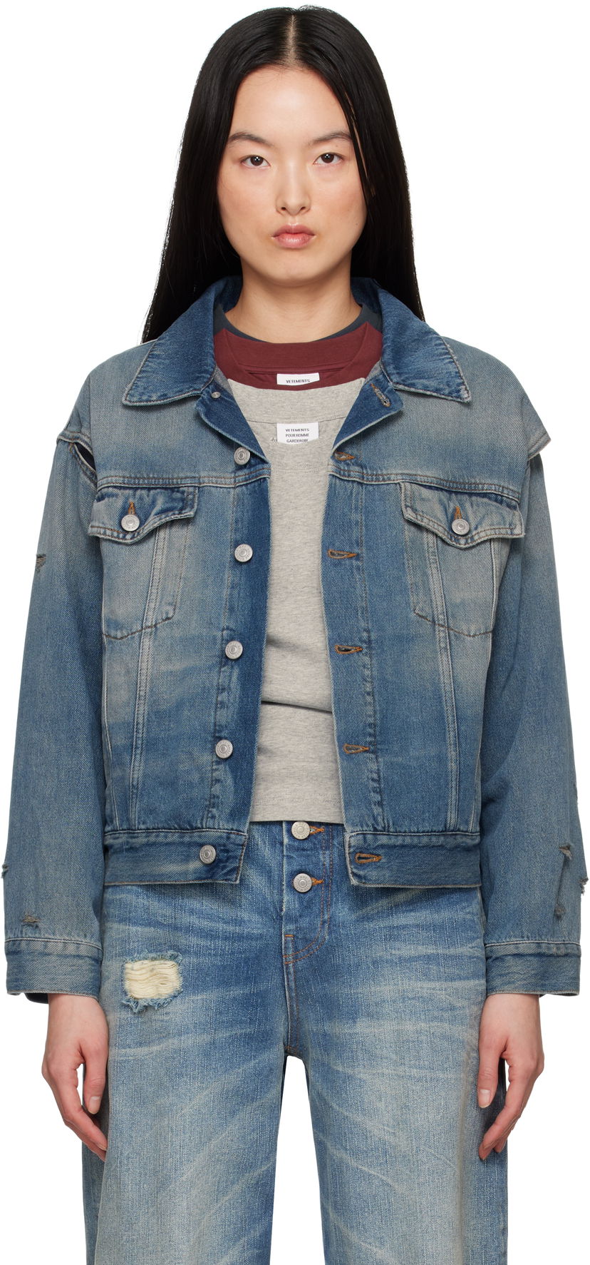 Jacka Maison Margiela MM6 Maison Margiela Faded Denim Jacket Blå | S52AM0319 M30017