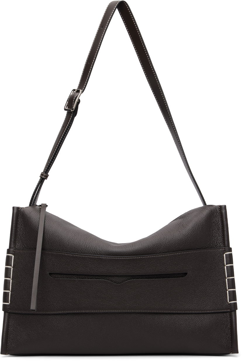 Axelväska JW Anderson JW Anderson Pebbled Leather Messenger Loafer Bag with Square Accents Brun | HB0749-LA0377
