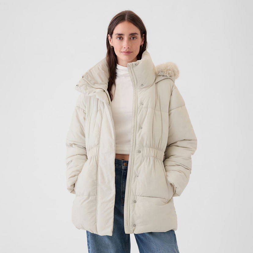 Jacka GAP Jacket Puffer Midi Coat Regular Grey XS Beige | 520185-00