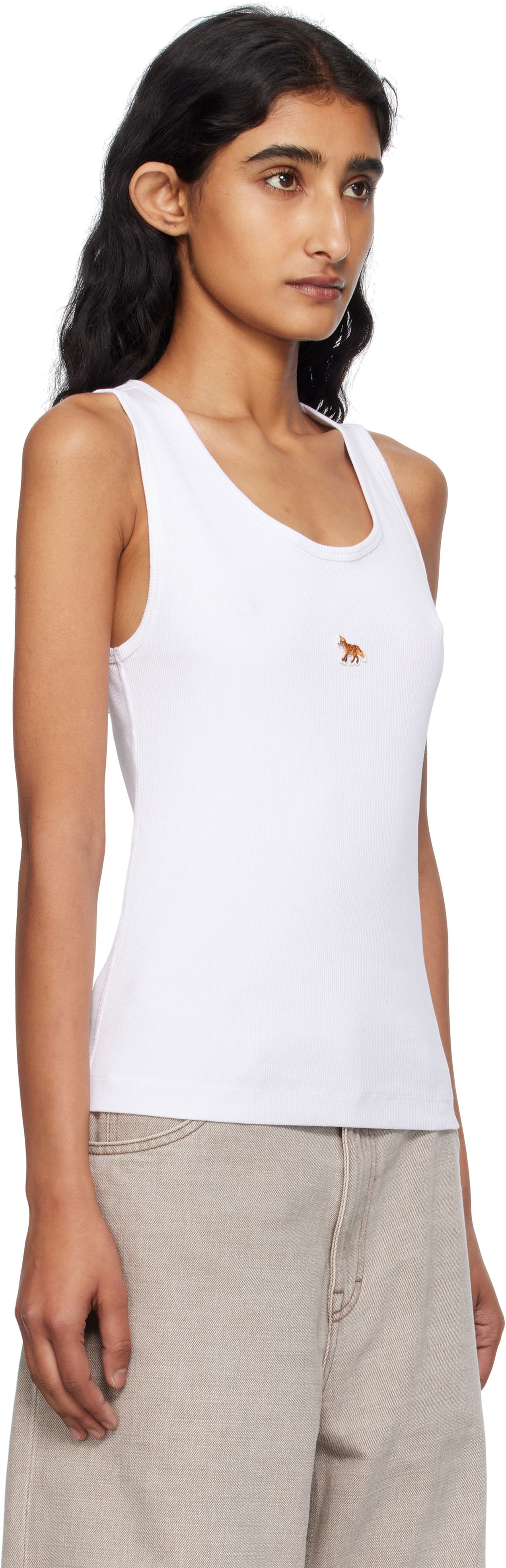 Linne MAISON KITSUNÉ Maison Kitsuné 'Baby Fox' Ribbed Tank Top Vit | PW00623KA0033, 1