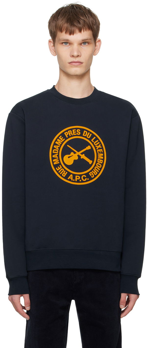 T-shirt A.P.C. Navy Boxy Guitare Poignard Sweatshirt Mörkblå | COHBR-H27951