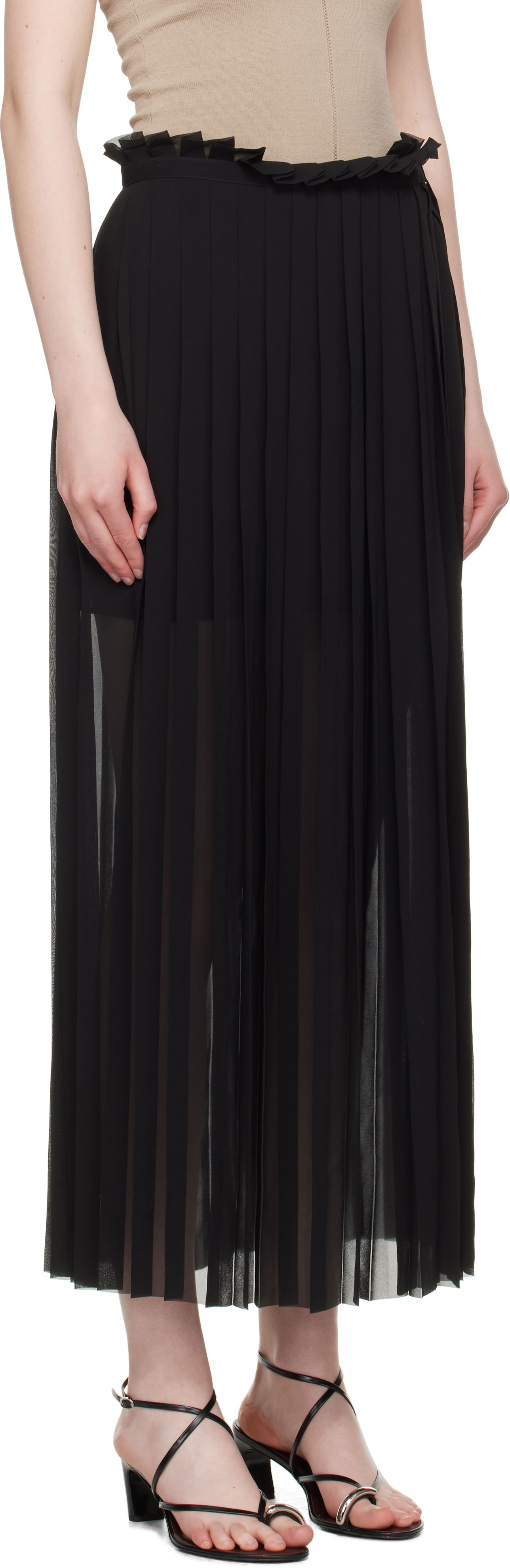 Kjol AMI AMI Paris Pleated Midi Skirt Svart | FSK353.PL0027, 1