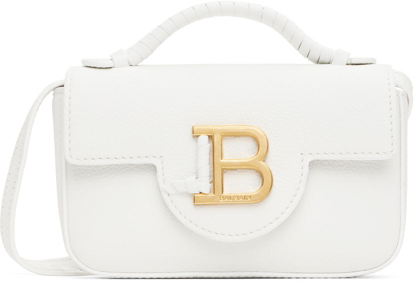 Handväska Balmain Balmain B-Buzz 17 Grained Leather Crossbody Bag Vit | EN1DG811LPOS
