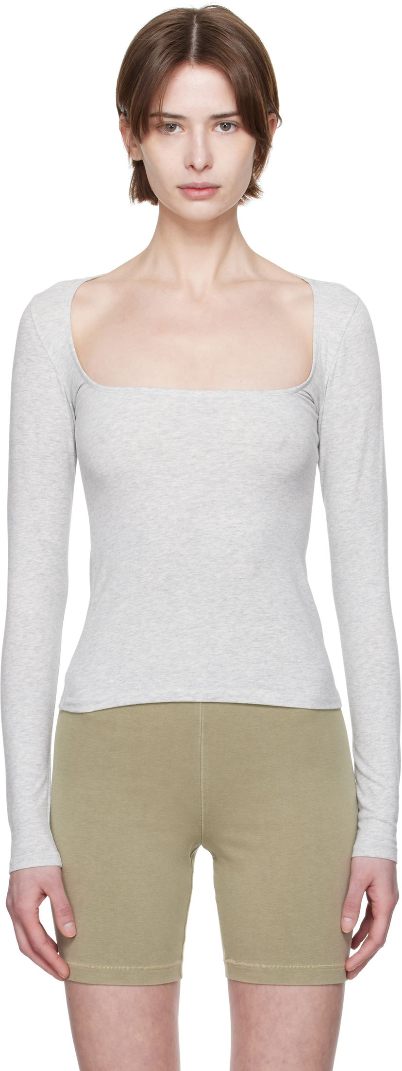 Linne SKIMS SKIMS Cotton Jersey Scoop Neck Long Sleeve T-Shirt Grå | LS-LST-7908W