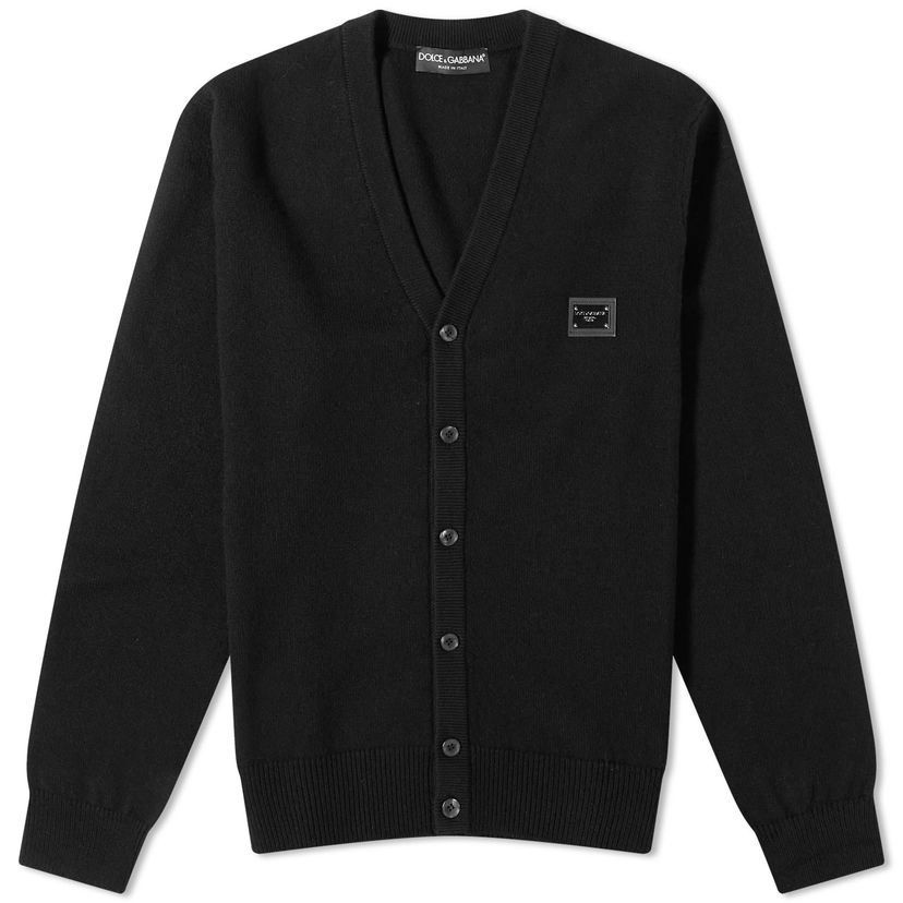 Sweater Dolce & Gabbana Plate Knitted Cardigan Black Svart | GXO37TJEMQ4-N0000