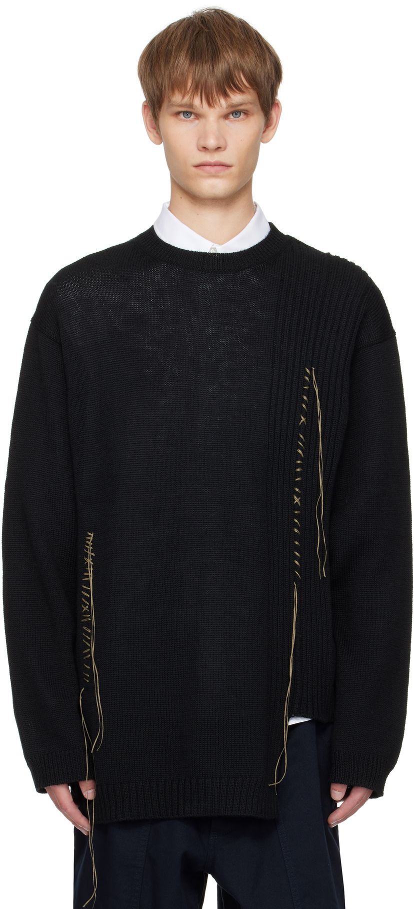 Sweater Yohji Yamamoto YOHJI YAMAMOTO Round Neck Stitch Detail Sweater Svart | HL-K25-196