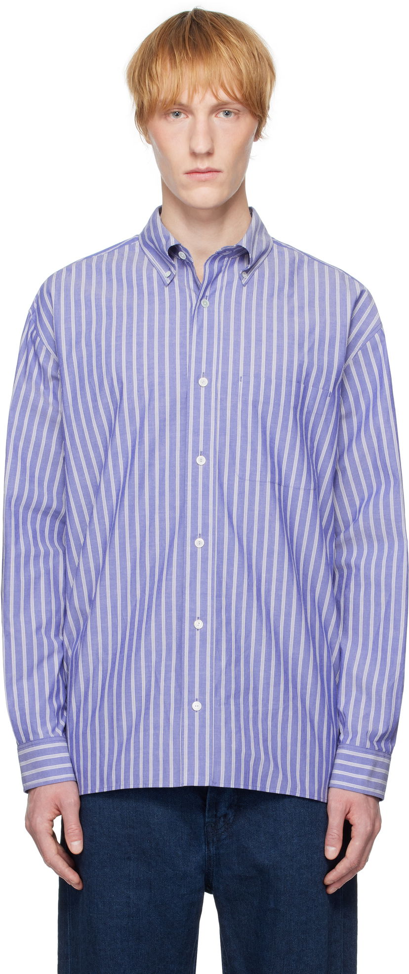 Skjorta The Row The Row Bresson Striped Button-Down Shirt Blå | 916-W3584
