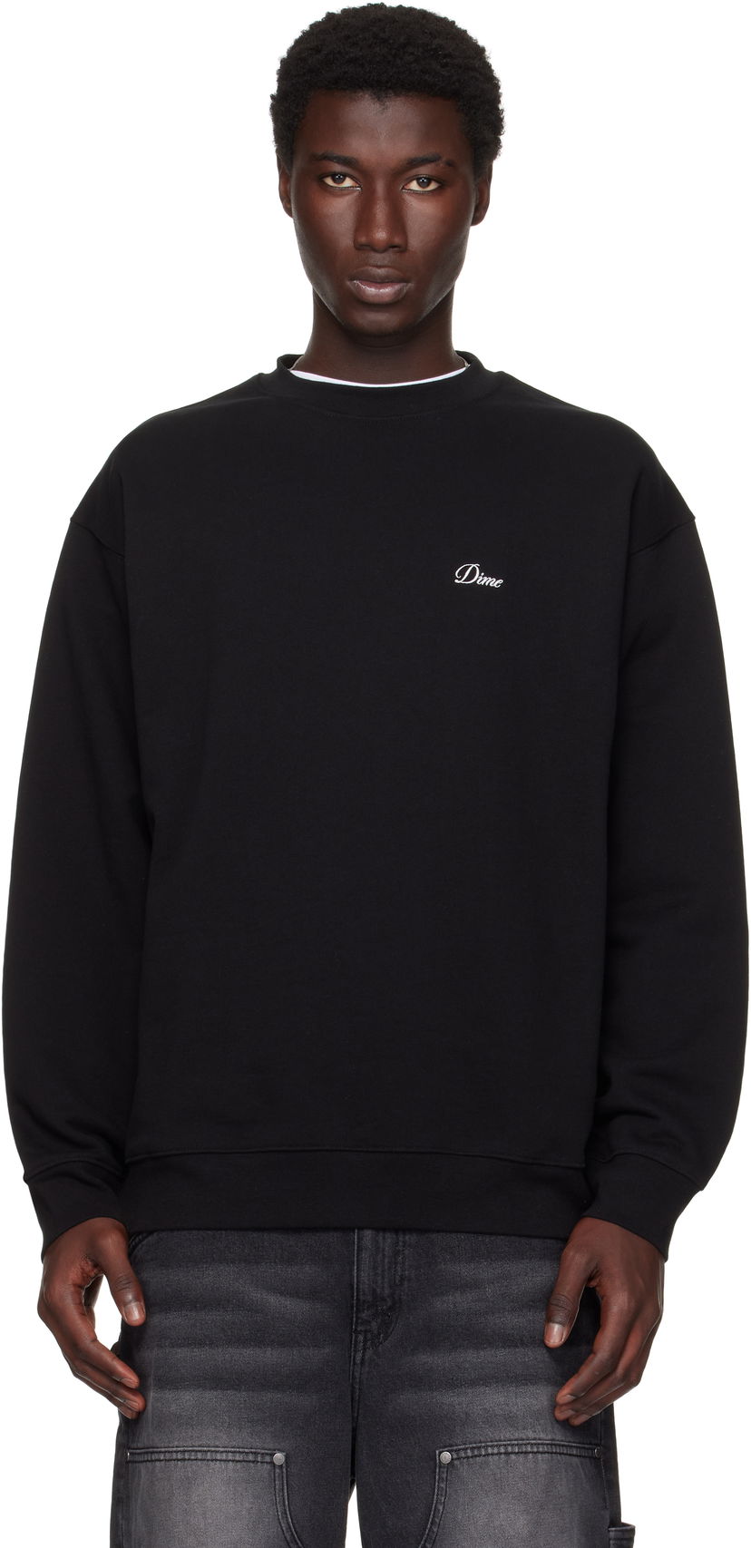 Sweatshirt Dime Dime Cursive Small Logo Crewneck Sweatshirt Svart | DIMESU2538BLK