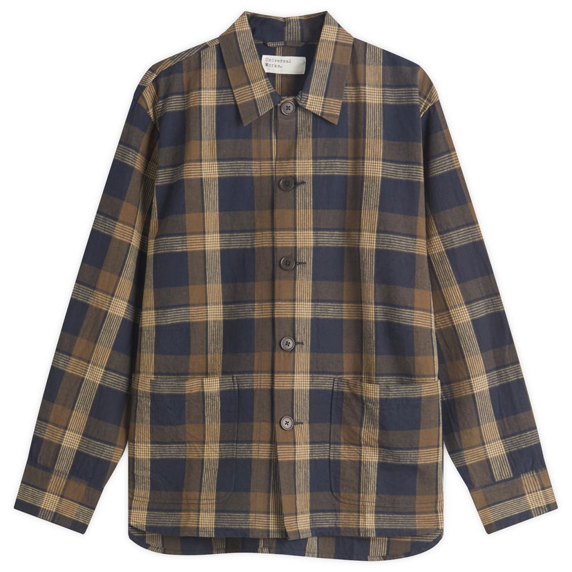 Skjorta Universal Works Universal Works Lincot Big Check Travail Overshirt, Size Large Blå | 32559-NVB
