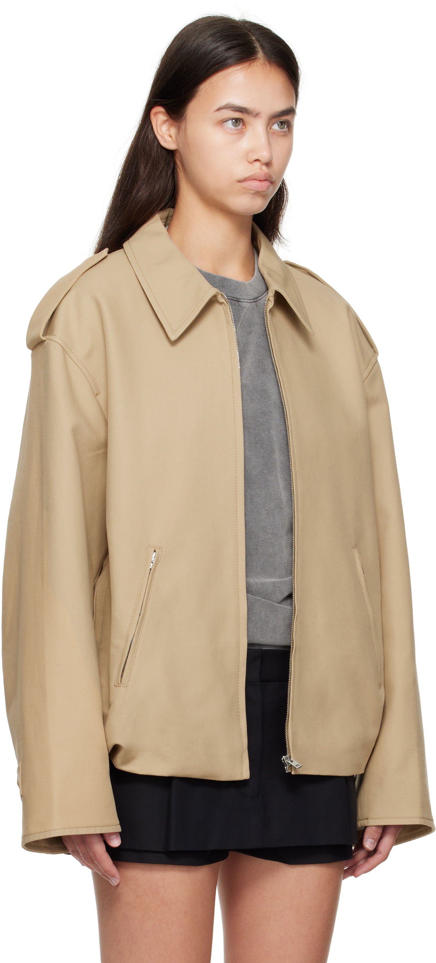 Jacka Acne Studios Acne Studios Cotton Satin Jacket Beige | A90655-, 1