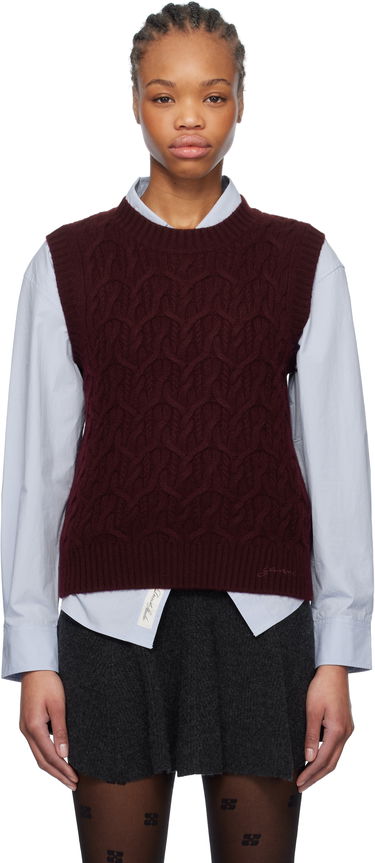 Sweater GANNI GANNI Wool Cashmere Cable Knit Vest Bourgogne | K2350, 0
