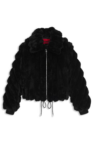 Jacka BOSS Cropped Faux-Fur Jacket with Adjustable Drawstring Hem and Full Zip Svart | 50546815, 0
