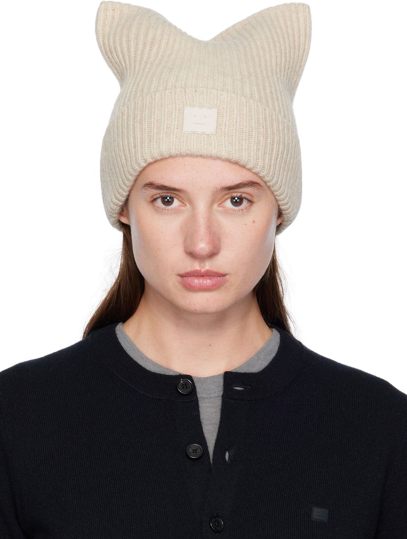 Mössa Acne Studios Acne Studios Square Face Logo Beanie Beige | C40426-
