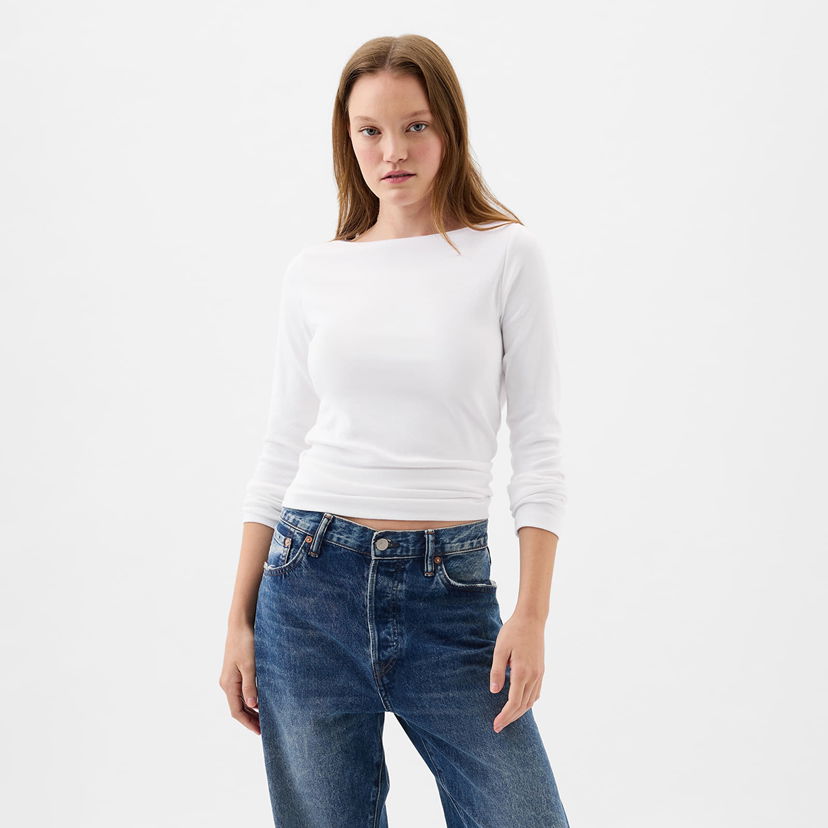 T-shirt GAP Top Longsleeve Bateau Neck Modal Top Fresh White Vit | 540606-03