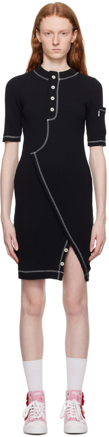 Klä Moschino Moschino Jeans Button Ribbed Knit Mini Dress Svart | 0425 8266
