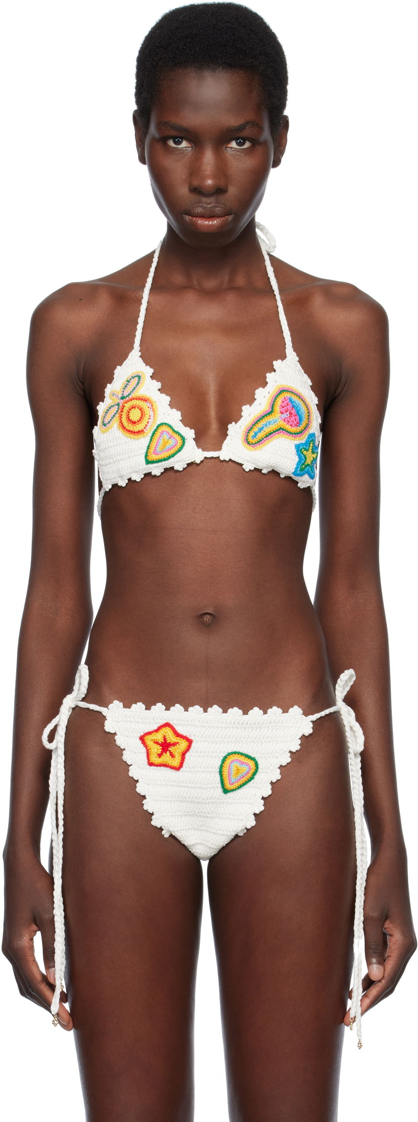 Badkläder Casablanca Casablanca Crochet Bikini Top with Motifs Vit | WS25-KW-942-01