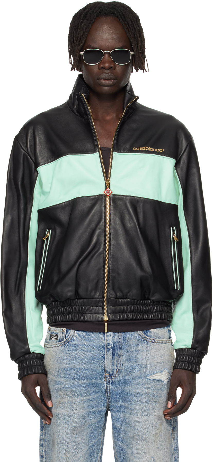 Jacka Casablanca Casablanca Track Leather Jacket Svart | MPF25-JK-382-01
