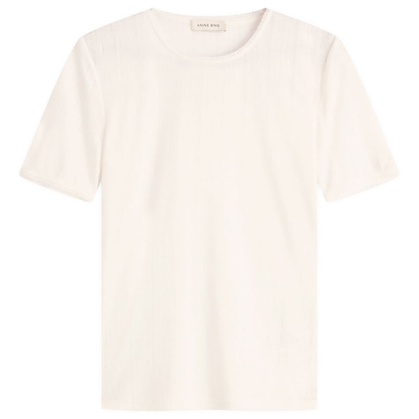 T-shirt Anine Bing Anine Bing Pia Pointelle T-Shirt, Size Large Vit | A-08-11200-OFW26