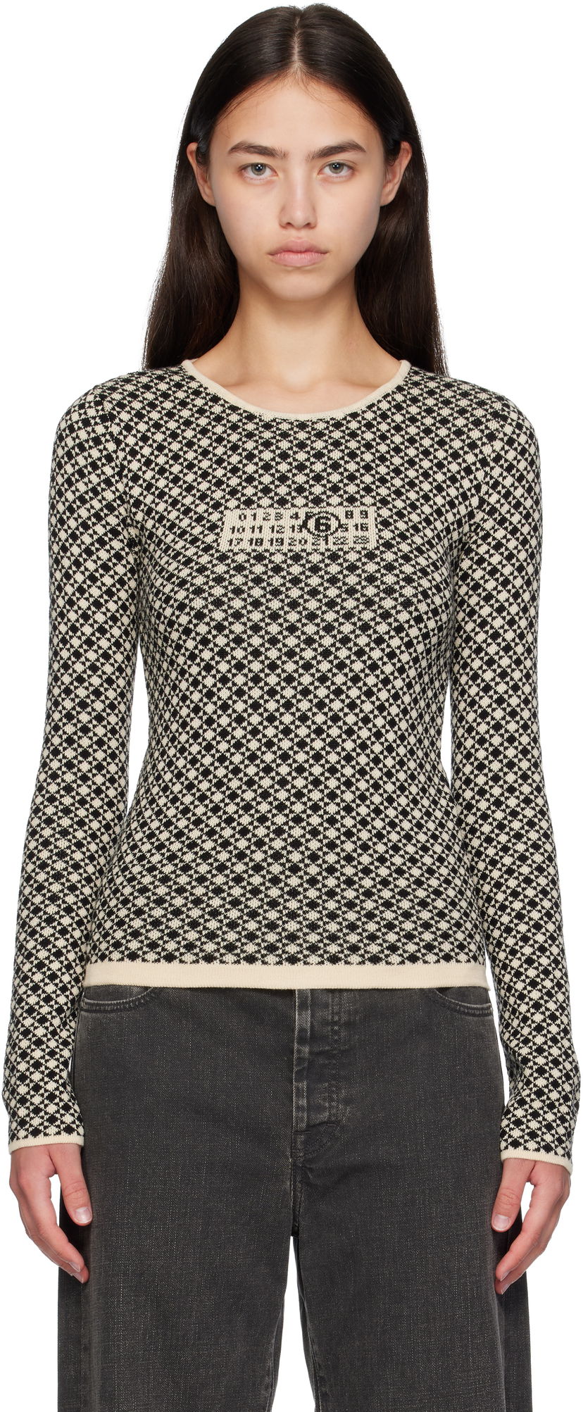 Sweater Maison Margiela MM6 Maison Margiela Allover Check Knit Sweater Beige | S52HL0050 M13137