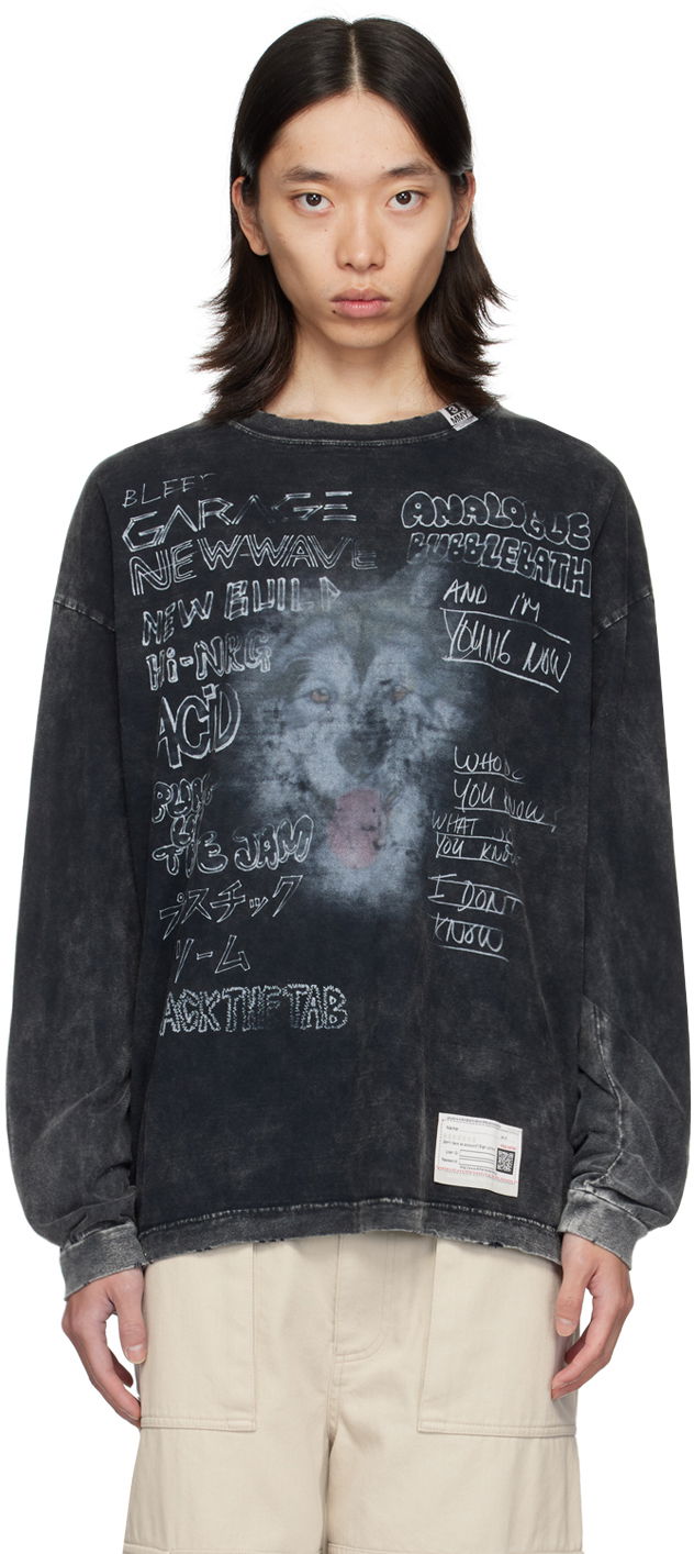 T-shirt Maison MIHARA YASUHIRO Maison MIHARA YASUHIRO Dog Print Long Sleeve T-Shirt Svart | A12LT601