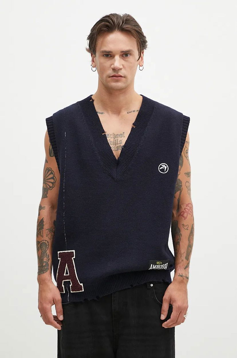 Väst Ambush Repair Stitch V Neck Vest Blå | BMHZ002F24KNI0014628